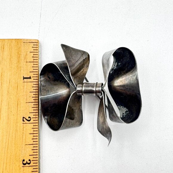 Vintage Sterling Silver Bow Pin Brooch - Picture 6 of 6